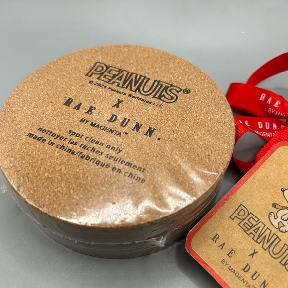 Rae Dunn Peanuts SNOOPY COOKIES AND COCOA SET OF 8 Cork Coasters 4” NEW - Picture 3 of 3